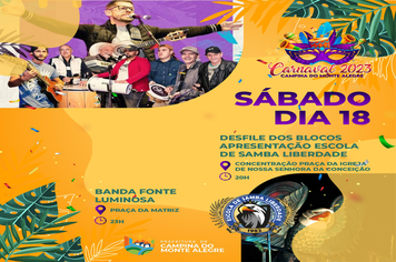 Segunda noite de Carnaval terá desfile de blocos, escola de samba e Banda Luminosa